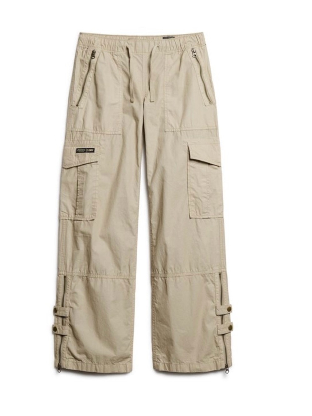 Superdry NWT LR Elastic Cargo Pants Multi-pockets Relaxed Tapered Trendy Tan S29